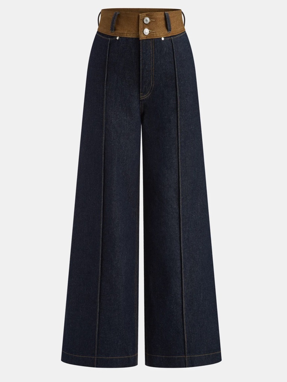 Commense Contrast Waistband Denim Straight-Leg Pants Size Small NWT